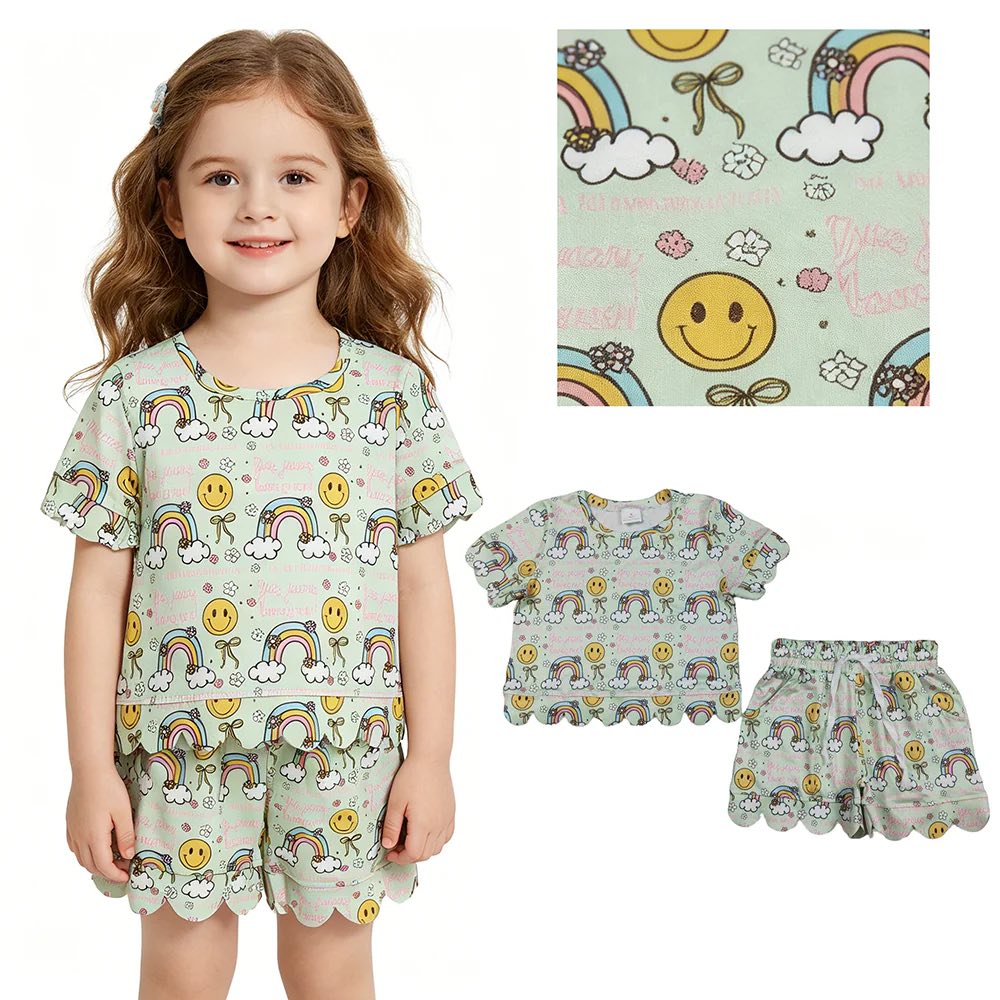 Smiley Face Scalloped Shorts Set