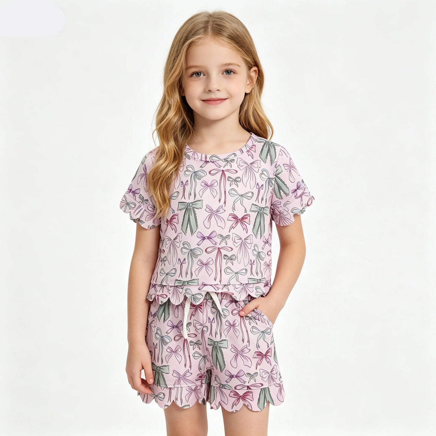 Bow Scalloped Shorts Set