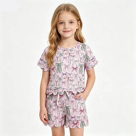 Bow Scalloped Shorts Set