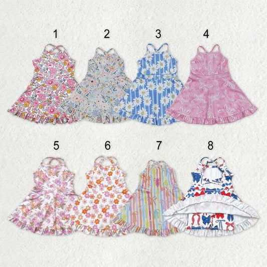 Floral Ruffle Criss Cross Yoga Dresses