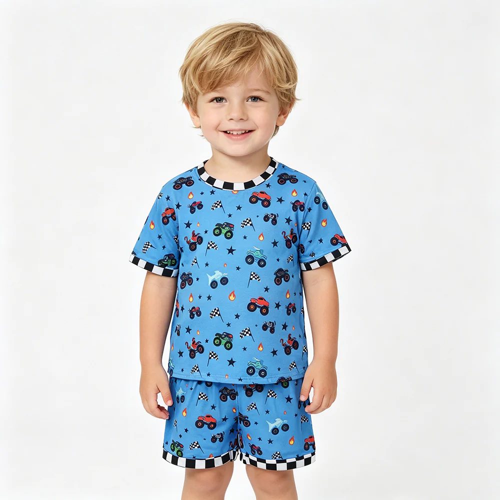 Monster Truck Checkered Shorts Set