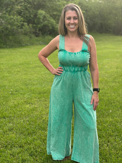 Teal Green Mineral Washed Jumpsuit
