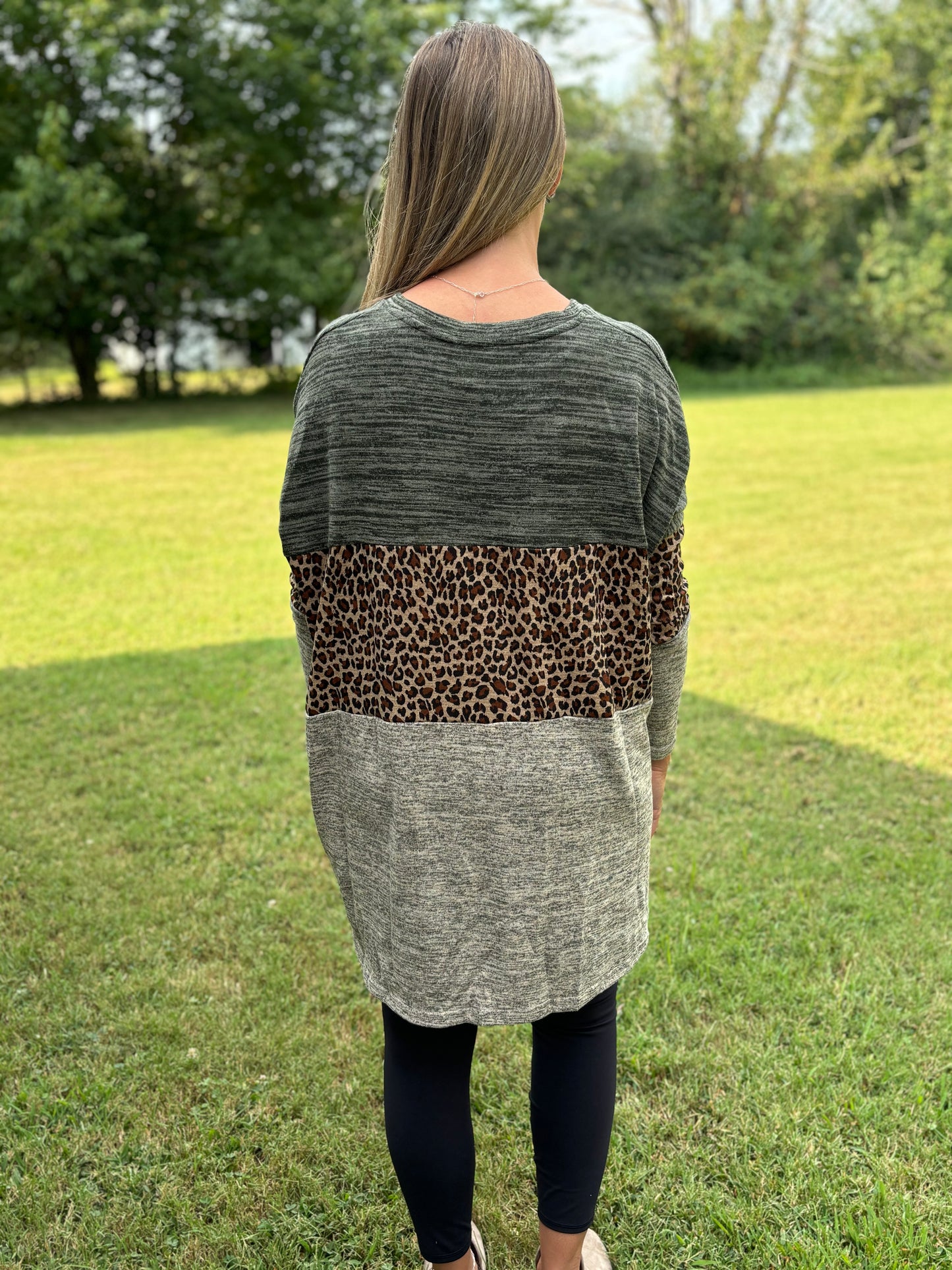 Green & Leopard Umgee Pullover