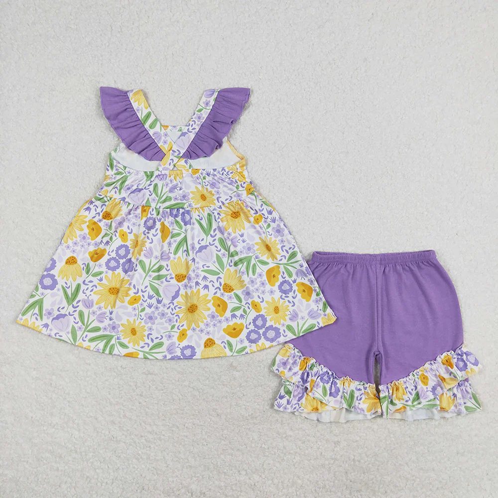 Purple Daisy Shorts Set