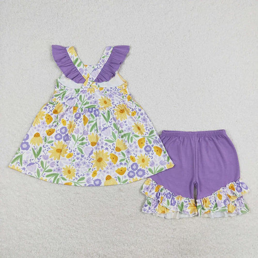 Purple Daisy Shorts Set