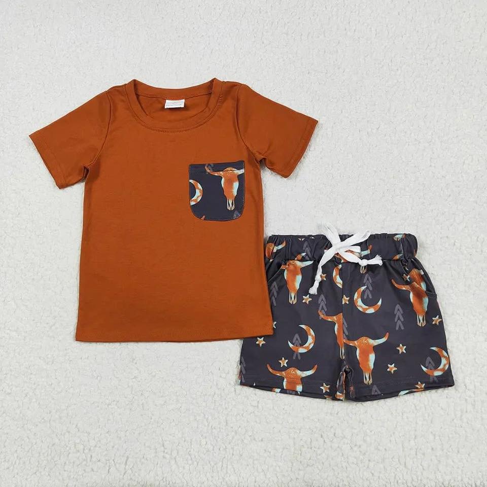 Steer Head Pocket Tee Shorts Set
