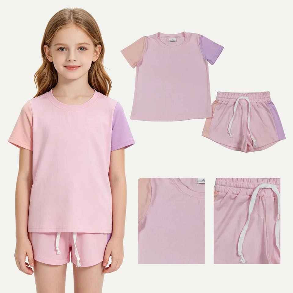 Pink Colorblock Shorts Set