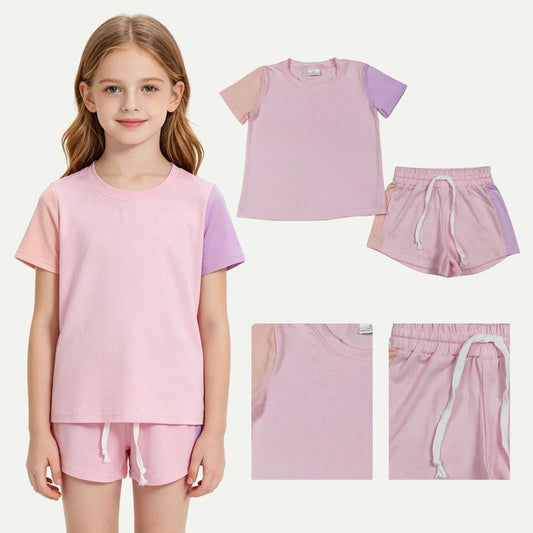 Pink Colorblock Shorts Set