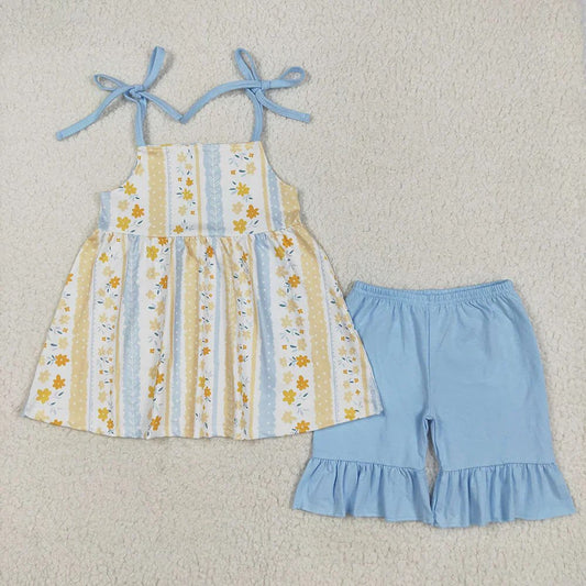 Blue and Yellow Floral Shorts Set