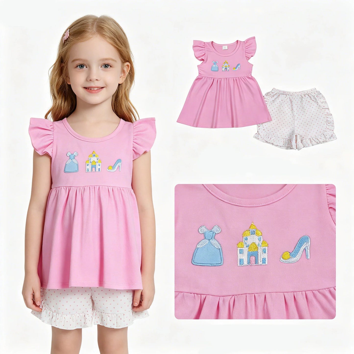 Blue Princess Embroidered Shorts Set