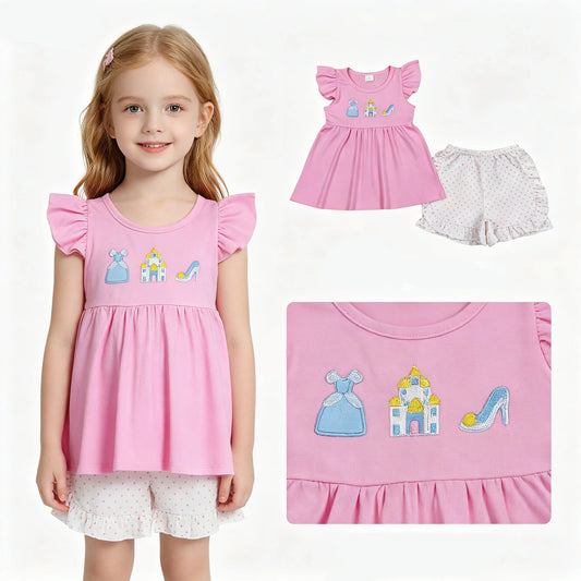 Blue Princess Embroidered Shorts Set