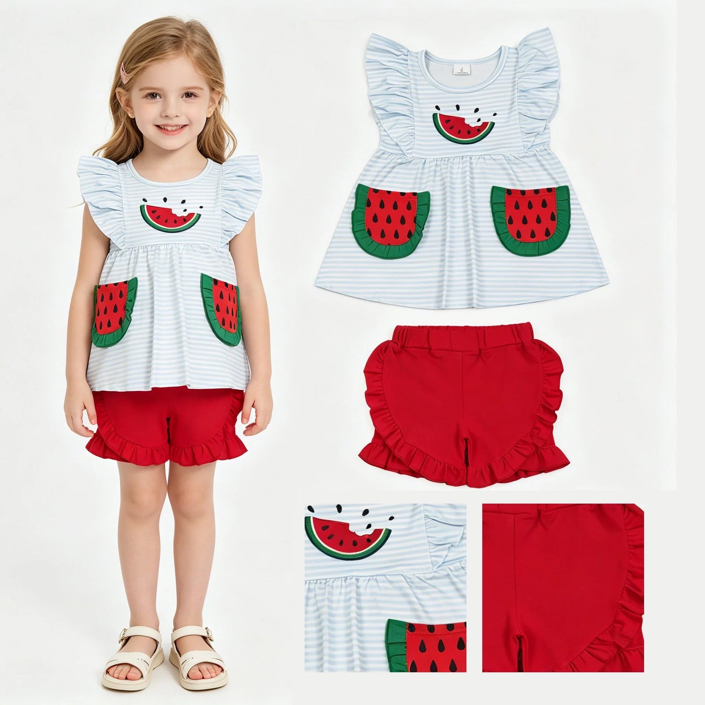Watermelon Ruffle Shorts Set