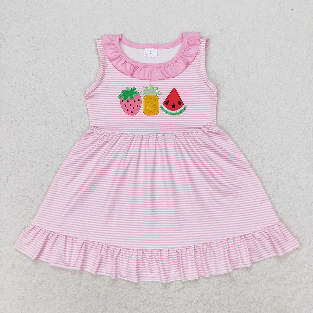 Three Fruits Striped Ruffle Dress