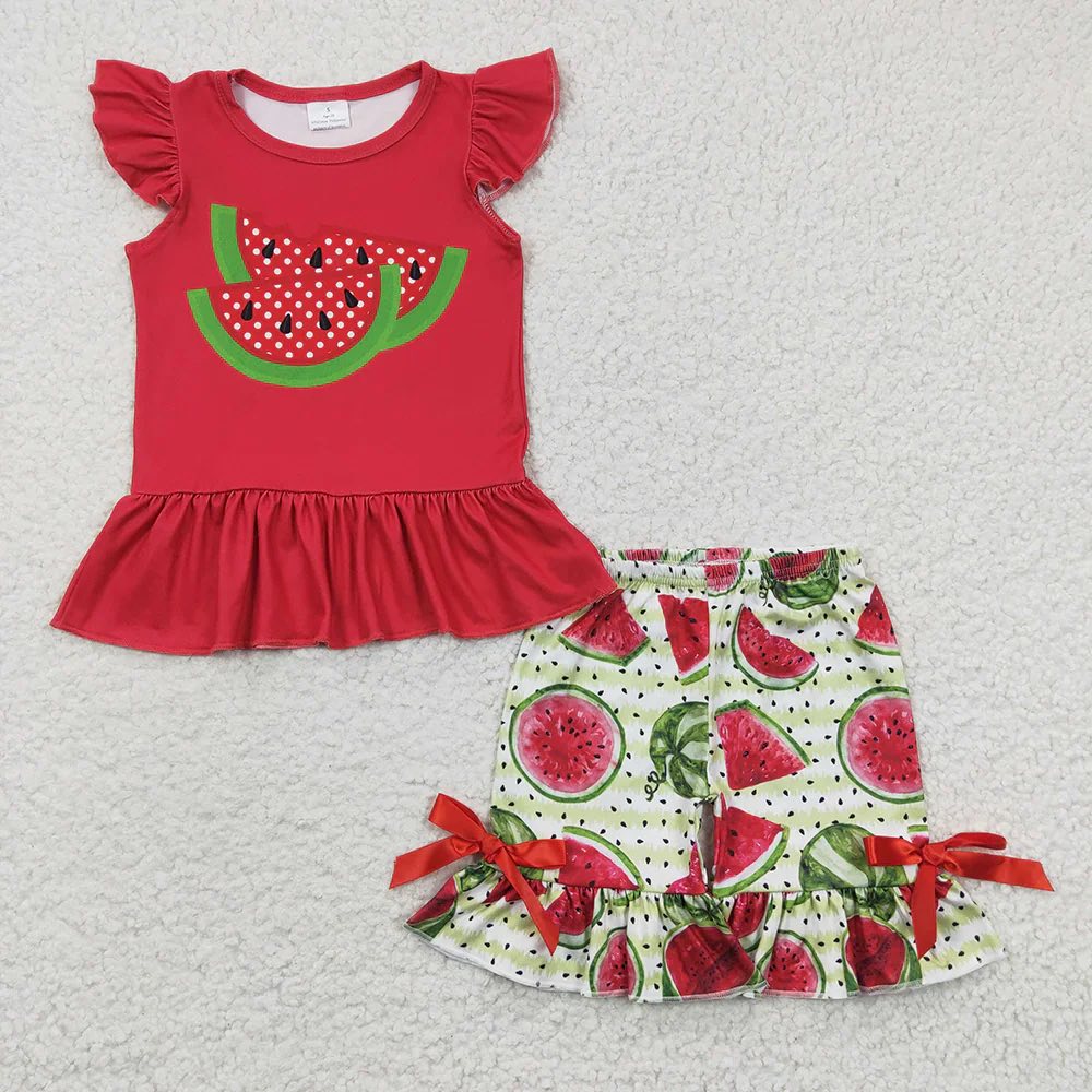 Red Watermelon Ruffle Shorts Set