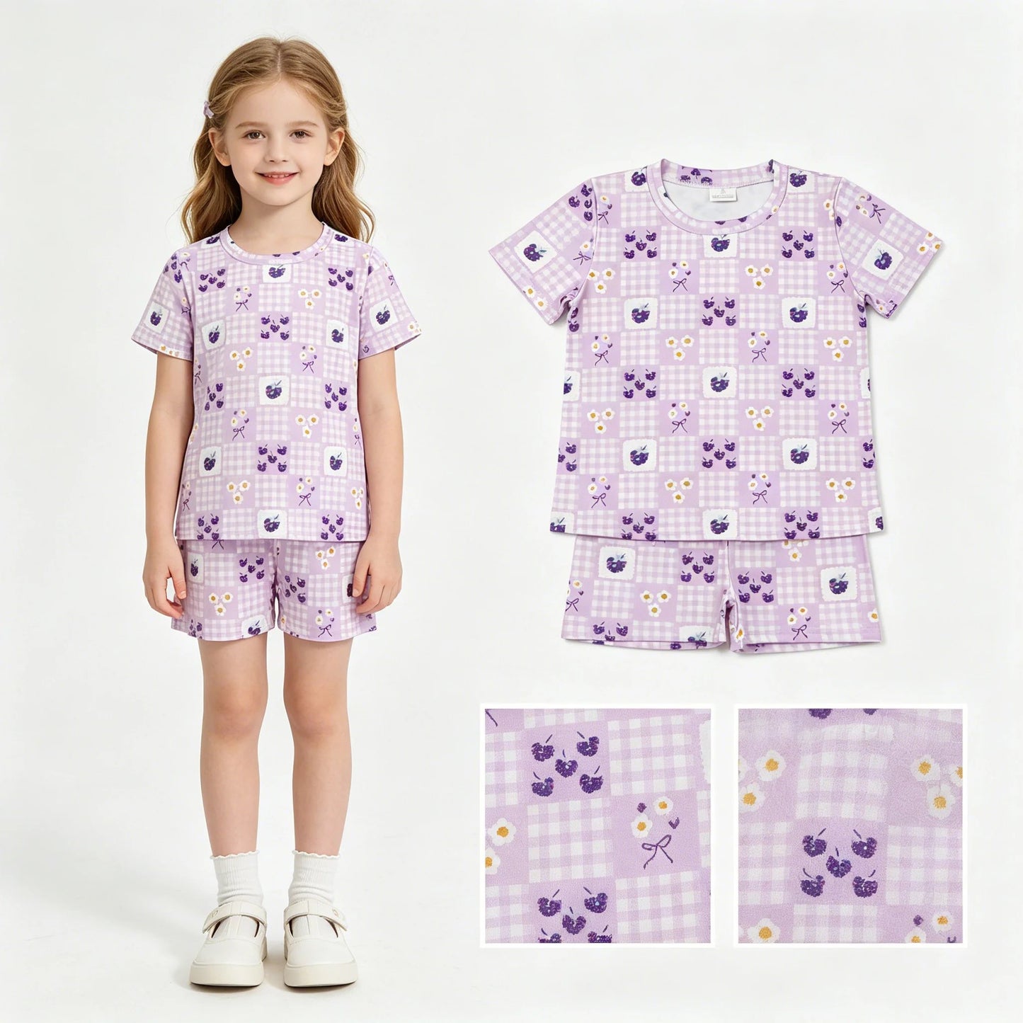 Purple Floral Patchwork Shorts Set