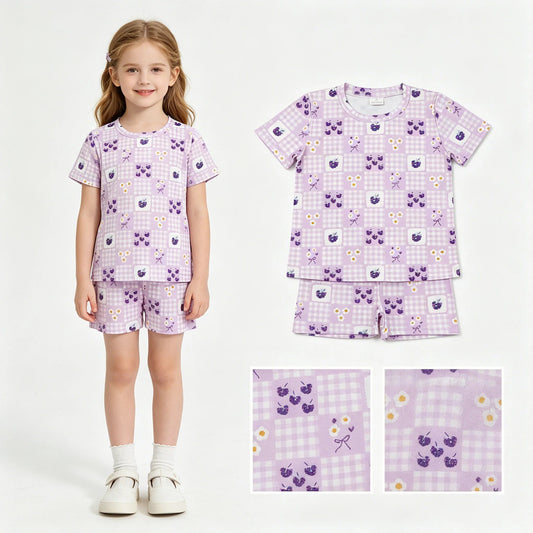 Purple Floral Patchwork Shorts Set