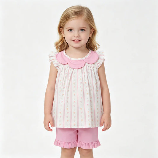 Bitty Floral Scalloped Neckline Shorts Set