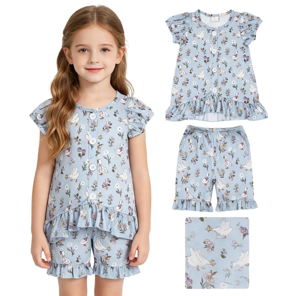 Floral Goose Ruffle Shorts Set