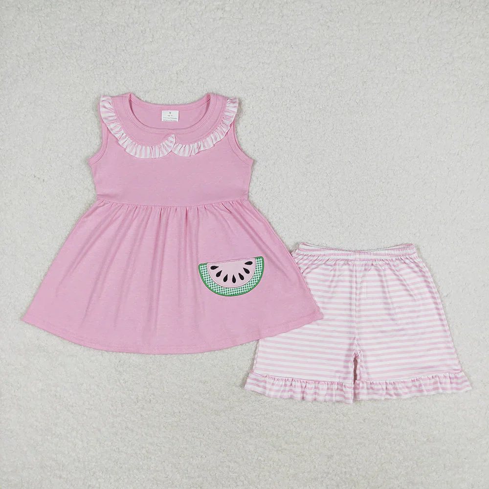 Pink Watermelon Striped Shorts Set