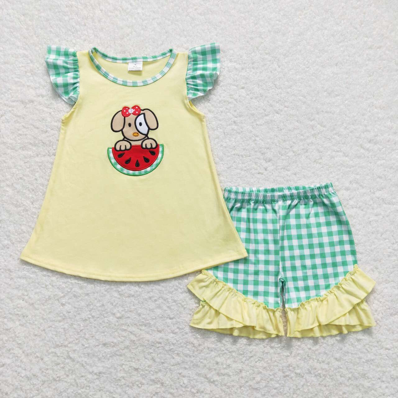 Gingham Watermelon Puppy Shorts Set