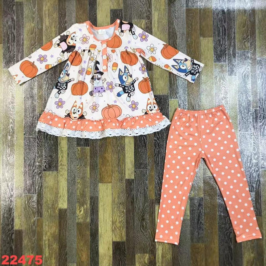 Polka Dot Blue Dog Halloween Pants Set
