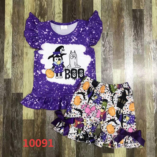 Blue Dog Boo Shorts Set