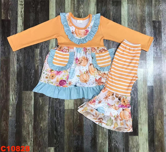 Striped Pumpkin Bell Bottom Set