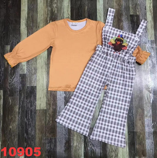 Gingham Turkey Overalls Set