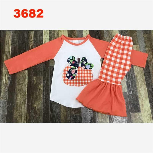 Floral Bow Pumpkin Gingham Pants Set