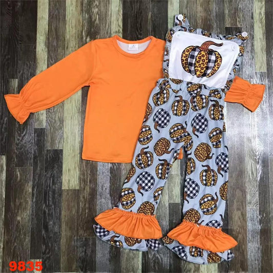 Cheetah Print Plaid Pumpkin Overall Set