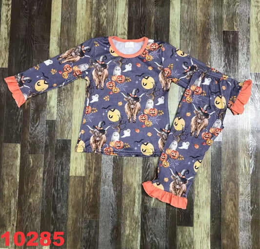 Highland Cow Halloween Ruffle Pajama Set