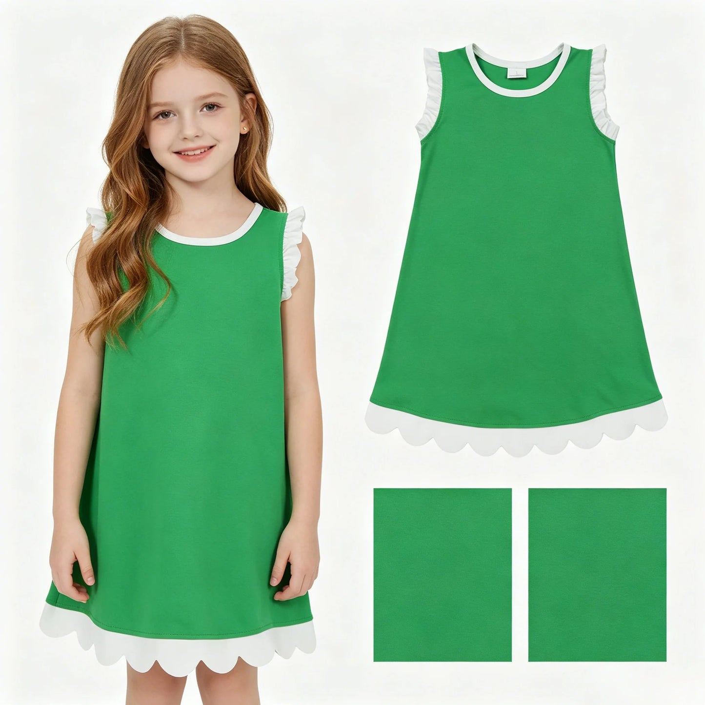 Green & White Scalloped Dress