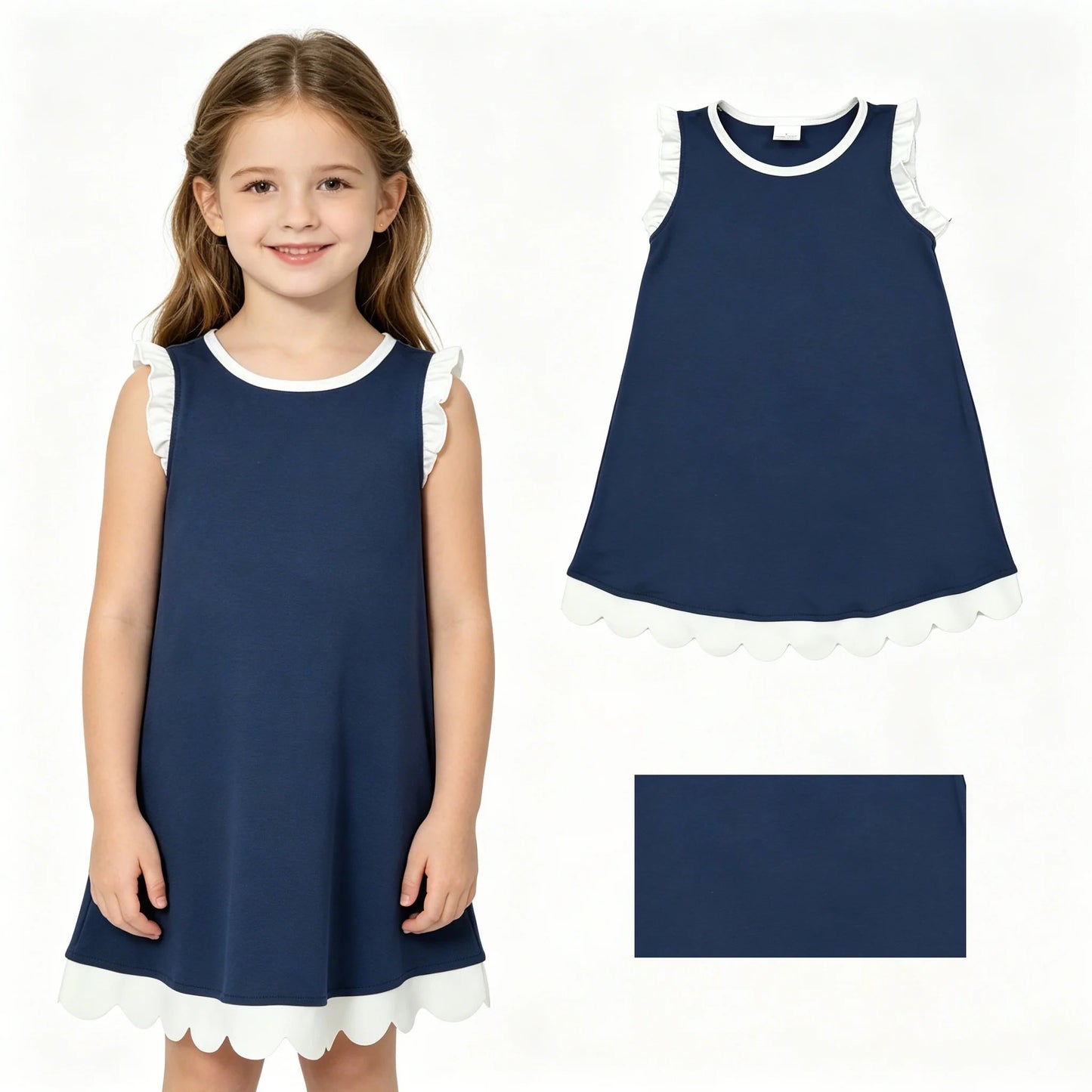 Navy & White Scalloped Dress