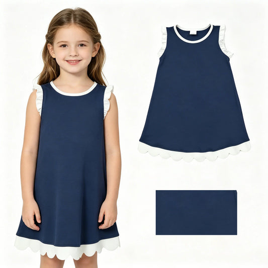 Navy & White Scalloped Dress