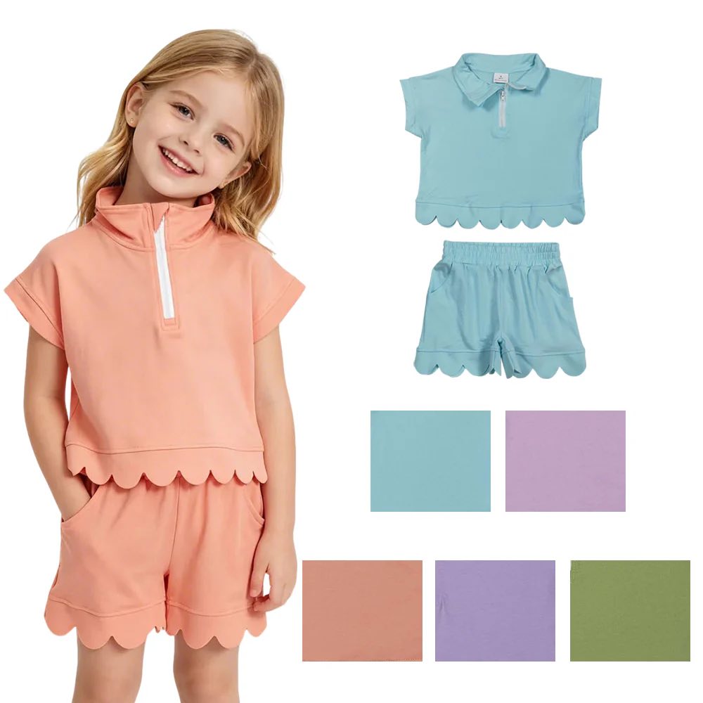 Basic Solid Zip Up Shorts Set