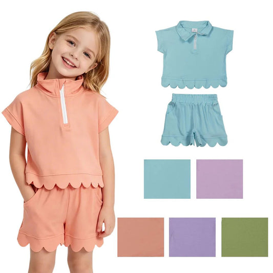 Basic Solid Zip Up Shorts Set