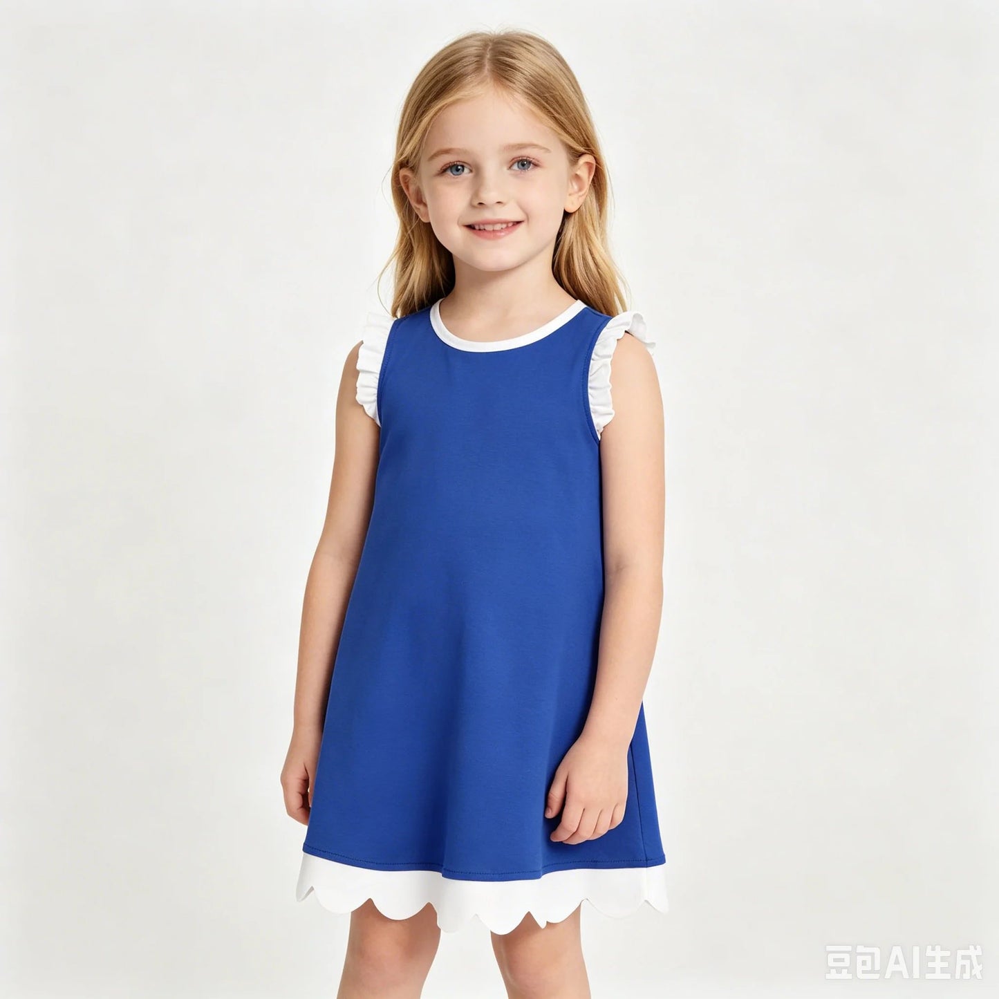 Blue & White Scalloped Dress