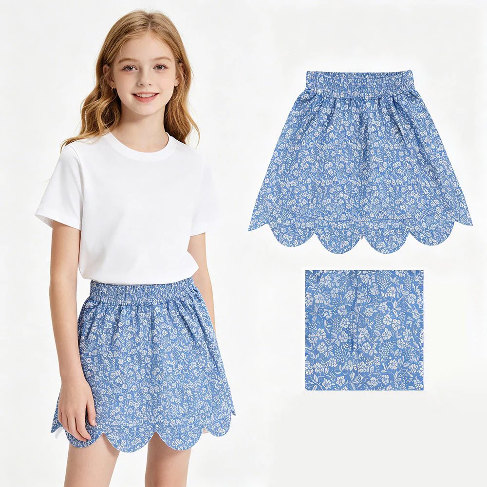 Blue Floral Scalloped Skort