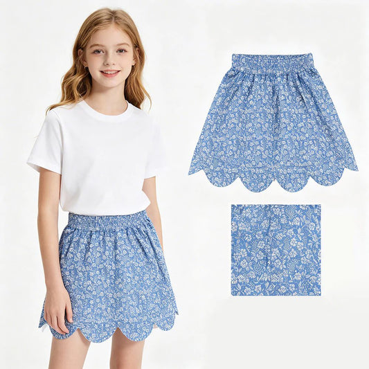 Blue Floral Scalloped Skort