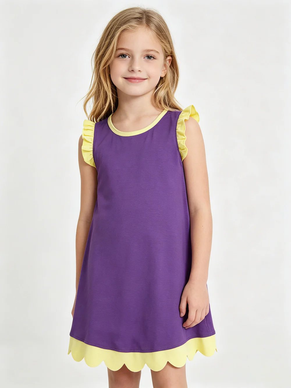 Purple & Yellow Scalloped Dress