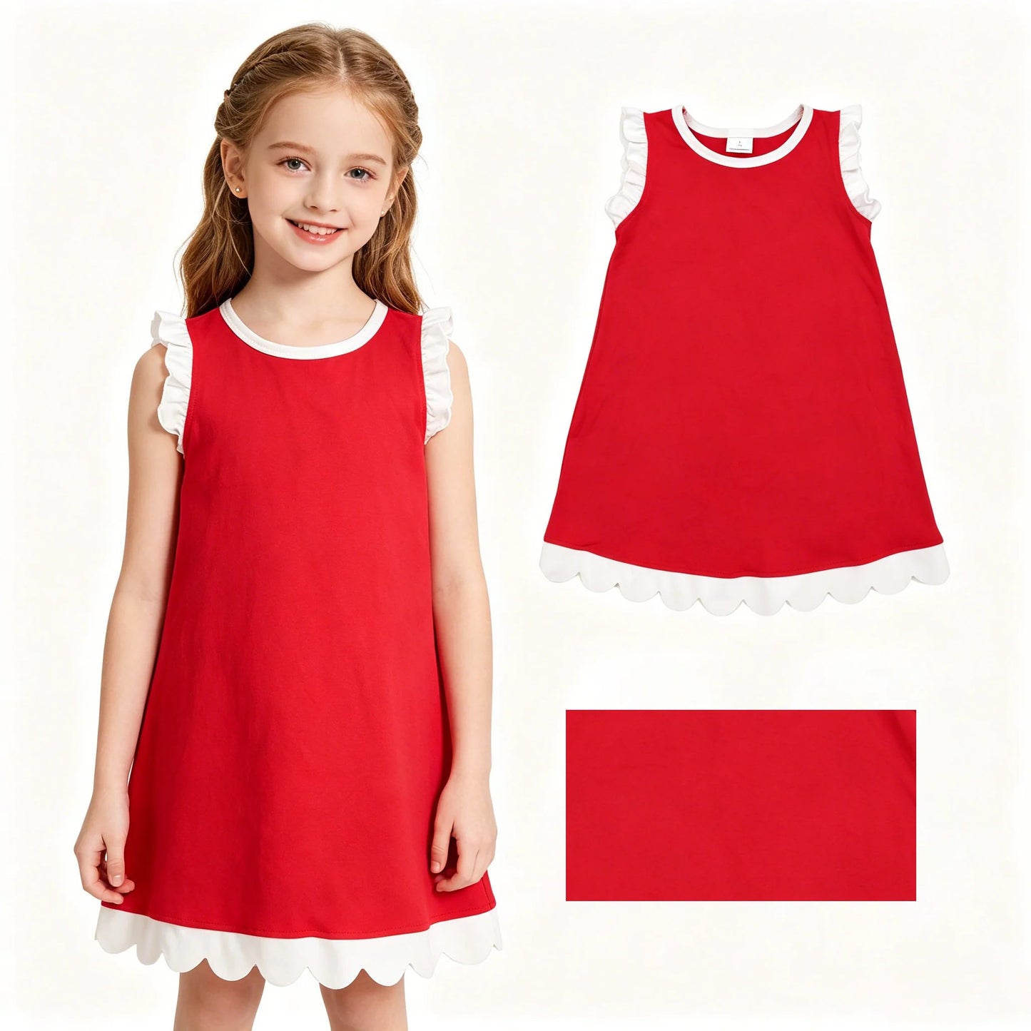 Red & White Scalloped Dress