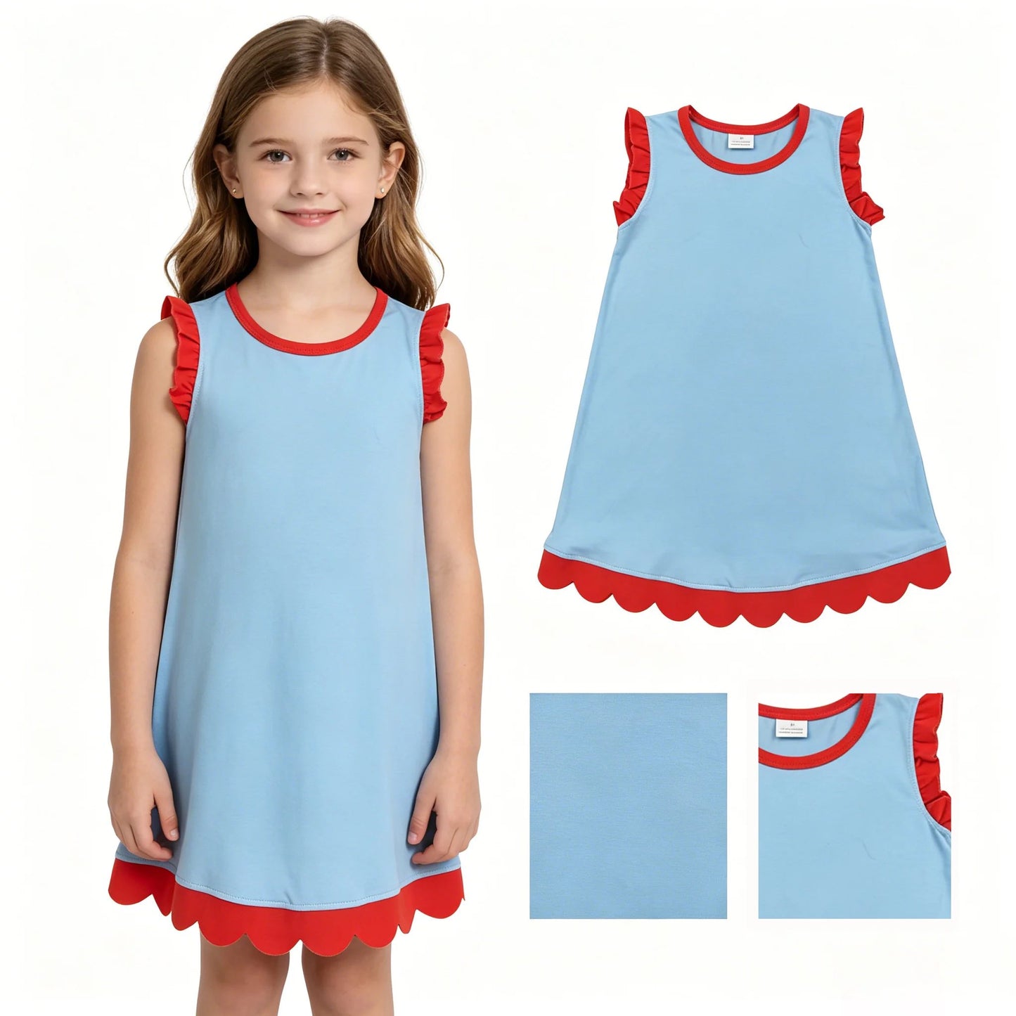 Red and Blue Scalloped Dress