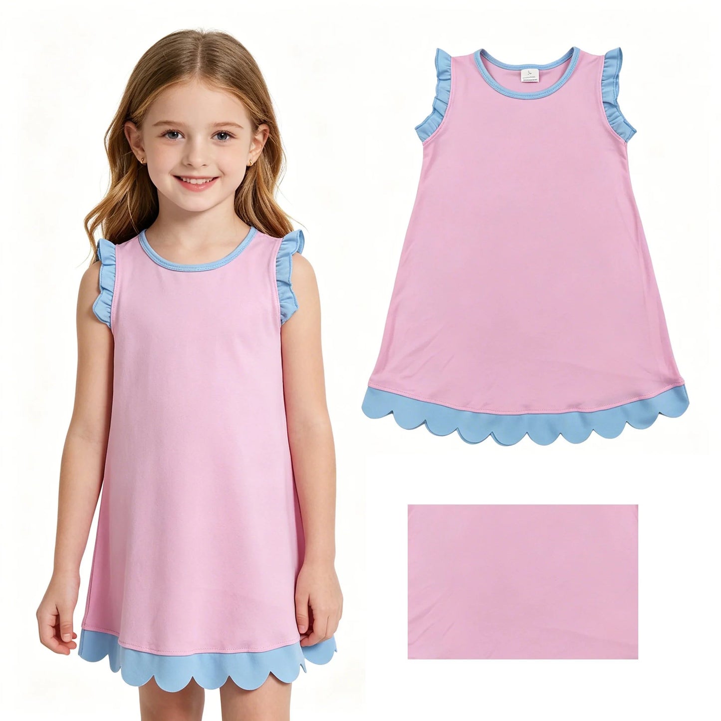 Pink & Blue Scalloped Dress