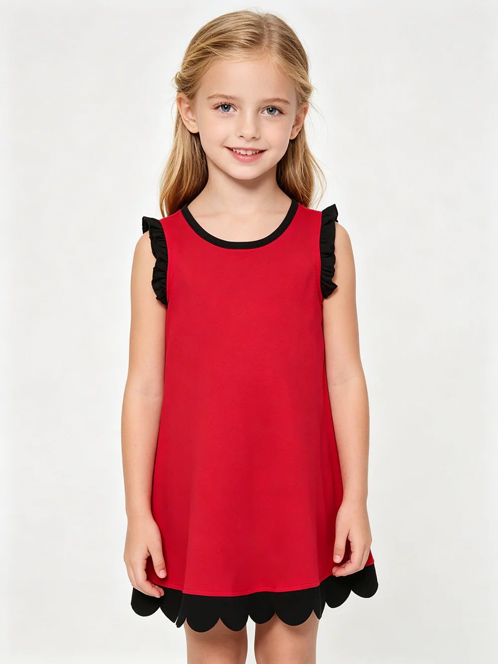 Red & Black Scalloped Dress