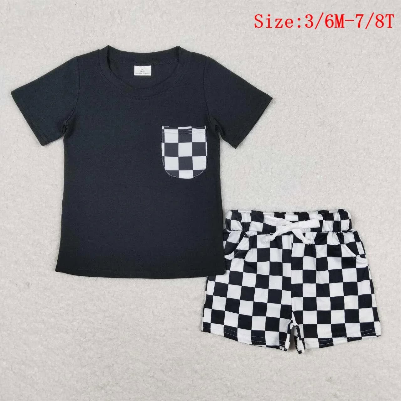 Black Checkered Shorts Set