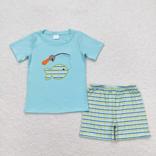 Plaid Fish Shorts Set
