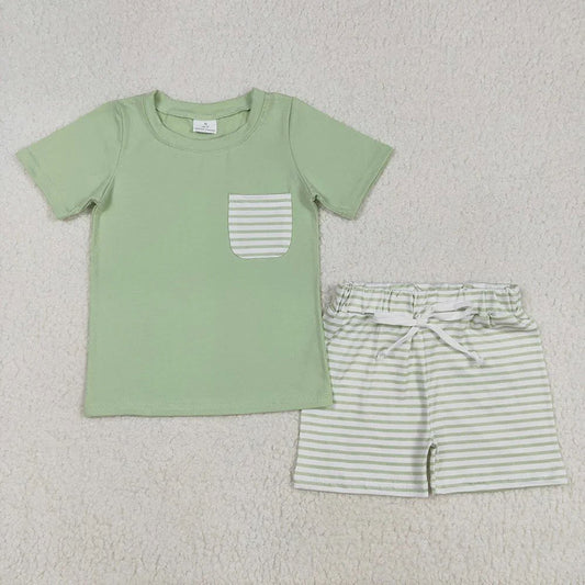 Green Stripe Shorts Set