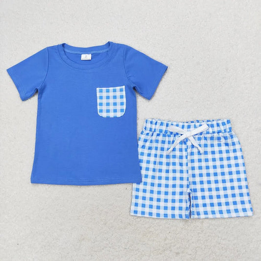 Blue Gingham Shorts Set