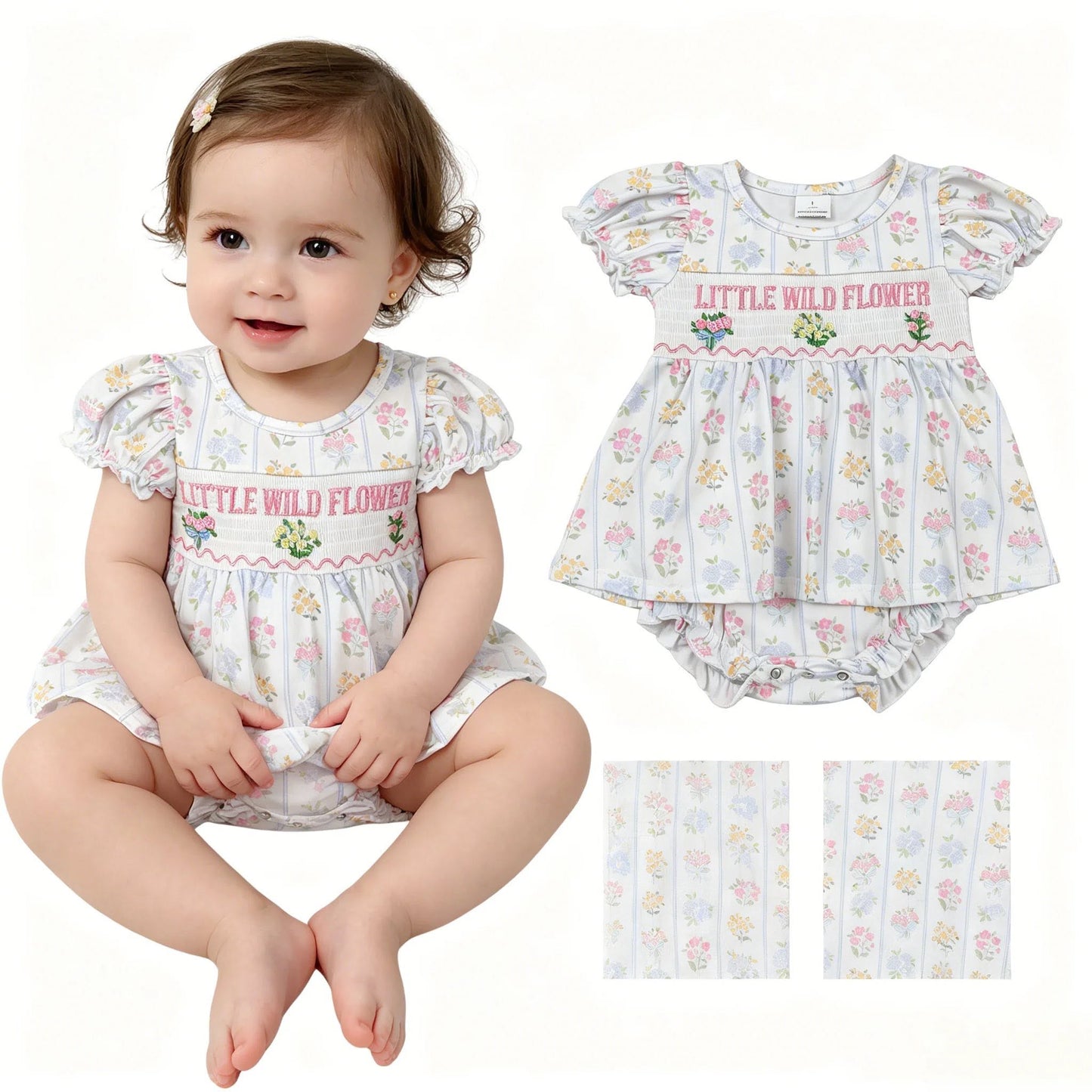 Floral Smocked Little Wild Flower Bubble Romper