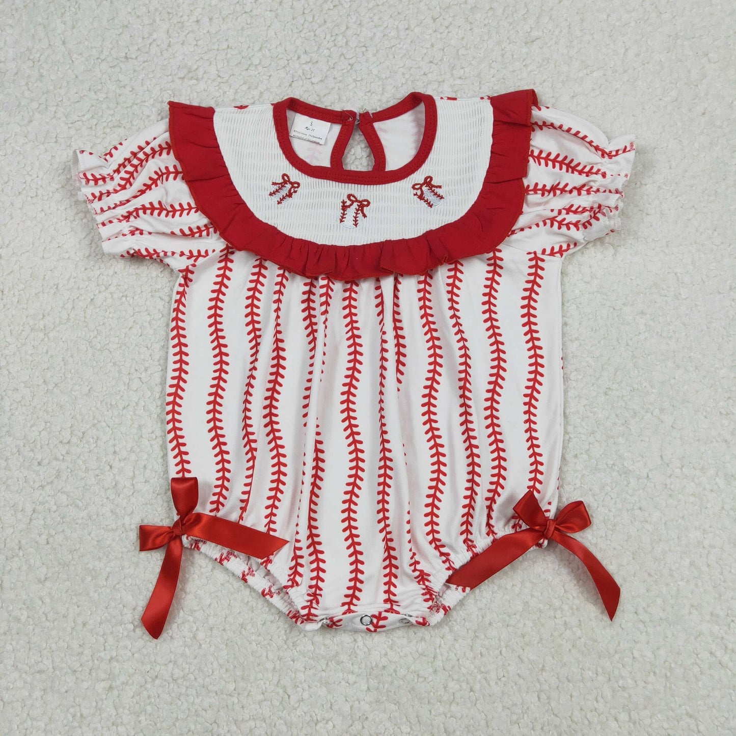 Baseball Smocked Bubble Romper